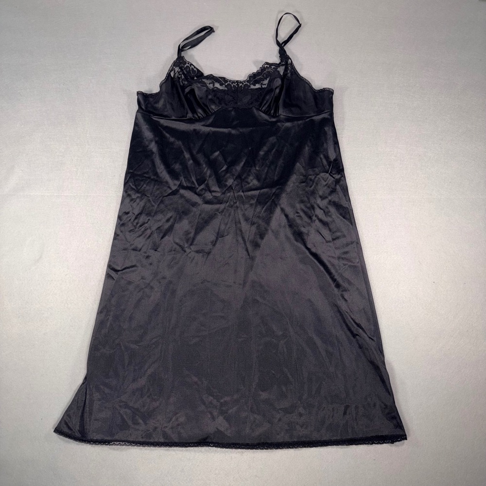 Vintage Vassarette Black Lace Trim Mid-Slip Dress Size 38 Made in USA